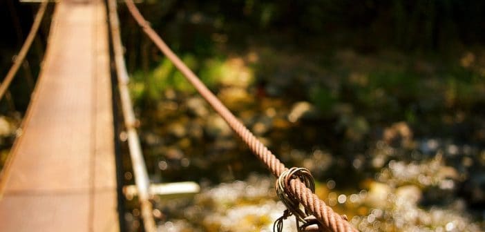 A travessia da ponte suspensa